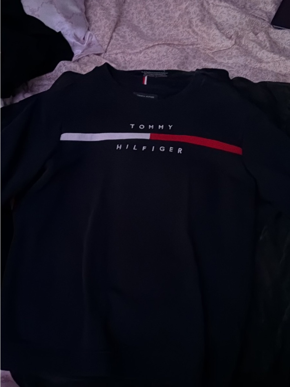 Tommy Hilfiger Navy Logo Crewneck Shirt with Red & White Accent